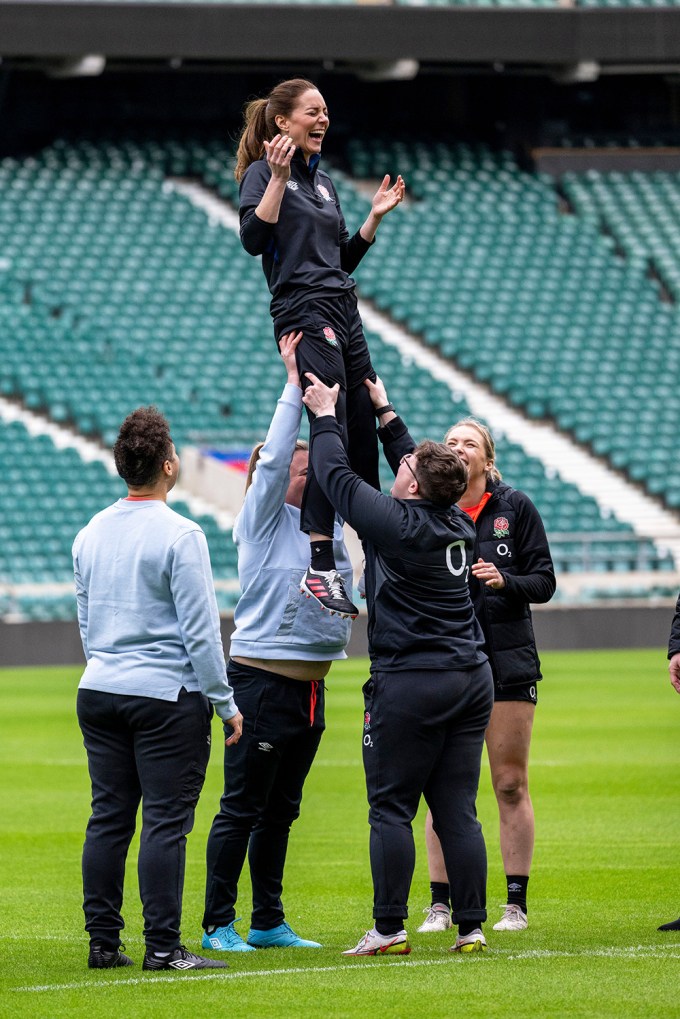 Kate Middleton Lifted Up During A Rugby Match