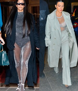 Kim Kardashian Wears Plunging Bodysuit to Lunch with Kourtney Kardashian