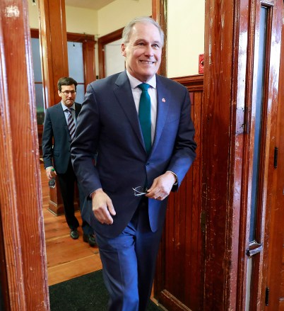 Washington Gov. Jay Inslee arrives to speak, at an event in Seattle held by the Alliance for Gun Responsibility
Inslee Guns, Seattle, USA - 14 Feb 2019