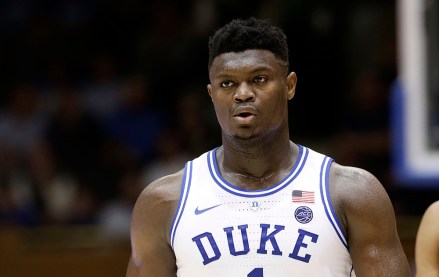 Duke's Zion Williamson (1) is seen during a break in action against Syracuse during the second half of an NCAA college basketball game in Durham, N.C., . Syracuse won 95-91
Syracuse Duke Basketball, Durham, USA - 14 Jan 2019