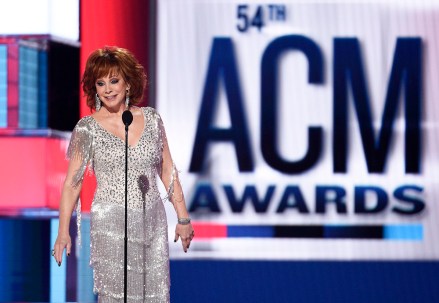 Host Reba McEntire speaks at the 54th annual Academy of Country Music Awards at the MGM Grand Garden Arena on Sunday, April 7, 2019, in Las Vegas. (Photo by Chris Pizzello/Invision/AP)