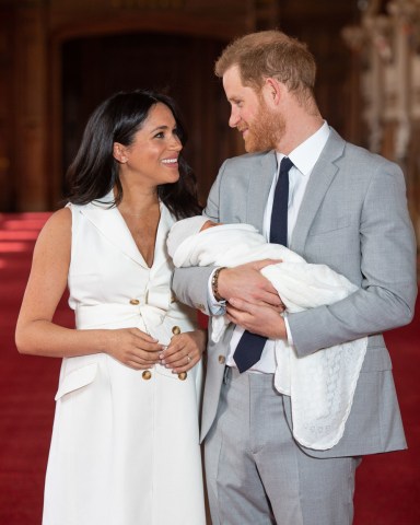 Editorial use only.Mandatory Credit: Photo by Domic Lipinski/PA/EPA-EFE/REX/Shutterstock (10231477s)Prince Harry and Meghan Duchess of Sussex pose together with their newborn son Archie Harrison Mountbatten-Windsor in WindsorPrince Harry and Meghan Duchess of Sussex new baby photocall, Windsor Castle, UK - 08 May 2019