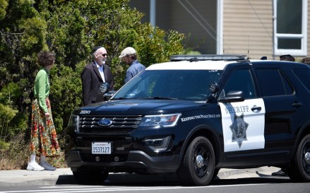Synagogue members stand outside of the Chabad of Poway Synagogue, in Poway, Calif. Several people were injured in a shooting at the synagogue
Synagogue Shooting-California, Poway, USA - 27 Apr 2019