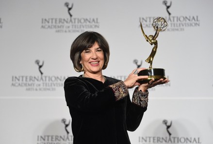 CNN International News anchor and directorate award recipient Christiane Amanpour poses with her award during the 47th International Emmy Awards gala at the Hilton New York, in New York
2019 International Emmy Awards - Press Room, New York, USA - 25 Nov 2019