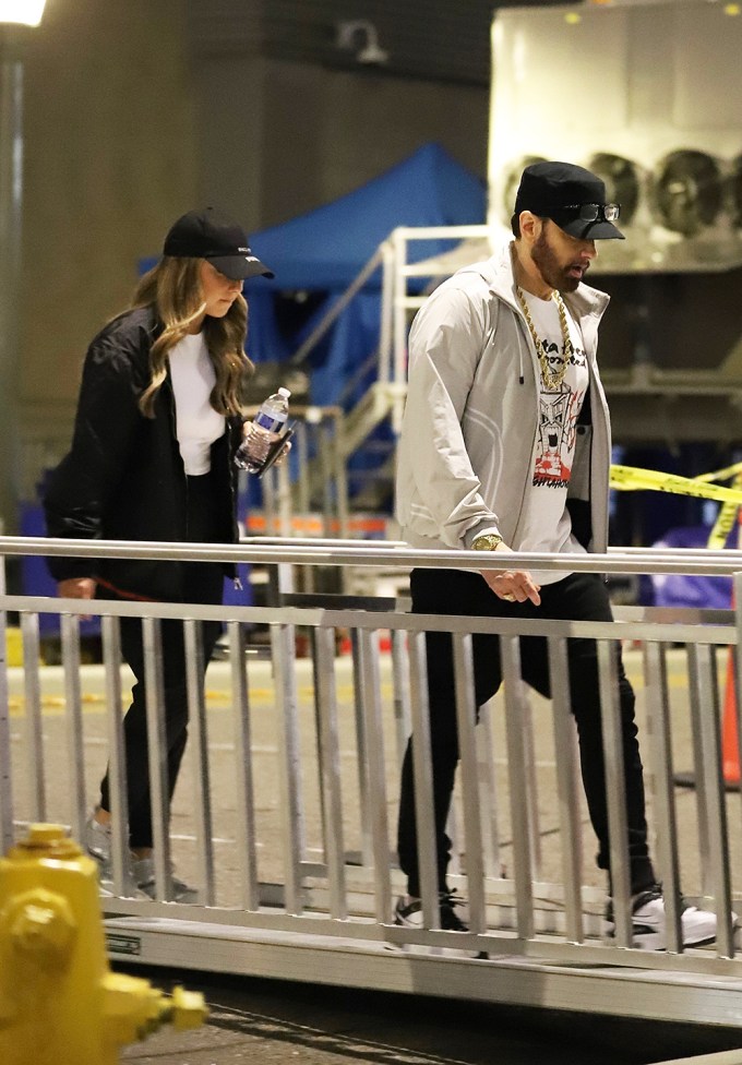 *EXCLUSIVE* An extremely rare sighting of Eminem with daughter Hailie Jade departing the 2022 Rock and Roll Hall of Fame rehearsals