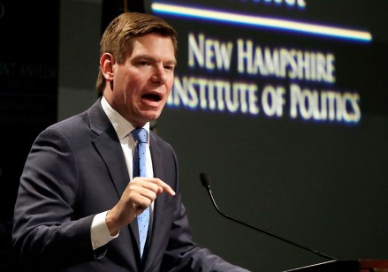 Rep. Eric Swalwell, D-Calif., speaks at a Politics & Eggs event, in Manchester, N.H. Swalwell is considering a run for the Democratic presidential nomination
Election 2020 Swalwell, Manchester, USA - 25 Feb 2019
