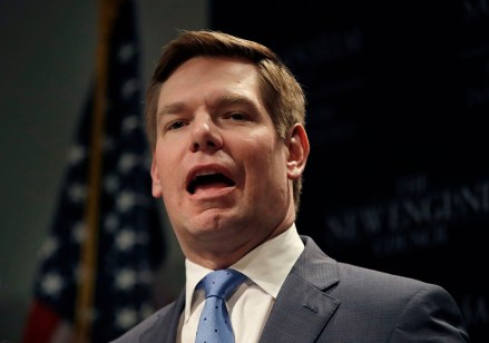 Rep. Eric Swalwell, D-Calif., speaks at a Politics & Eggs event, in Manchester, N.H. Swalwell is considering a run for the Democratic presidential nomination
Election 2020 Swalwell, Manchester, USA - 25 Feb 2019