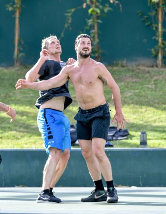 EXCLUSIVE: Maksim Chmerkovskiy playing a pick-up game of basketball in a park on Santa Monica Blvd. along with his brother, Val, who opted to ditch the shirt on the side line and to soak in the LA sunshine. The brothers are professional dancers, Maksym, known best for his work on Dancing With The Stars. The grace of their dancing carried over into their movements during the ball game. 05 Apr 2019 Pictured: Val Chmerkovski. Photo credit: PGEX/MEGA TheMegaAgency.com +1 888 505 6342 (Mega Agency TagID: MEGA395109_016.jpg) [Photo via Mega Agency]