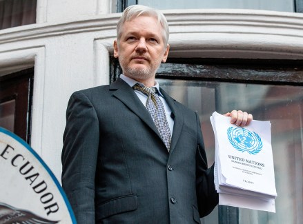 Julian Assange speaking from the Embassy's balcony
UN panel rules Julian Assange 'arbitrarily detained', Ecuadorian Embassy, London, Britain - 05 Feb 2016