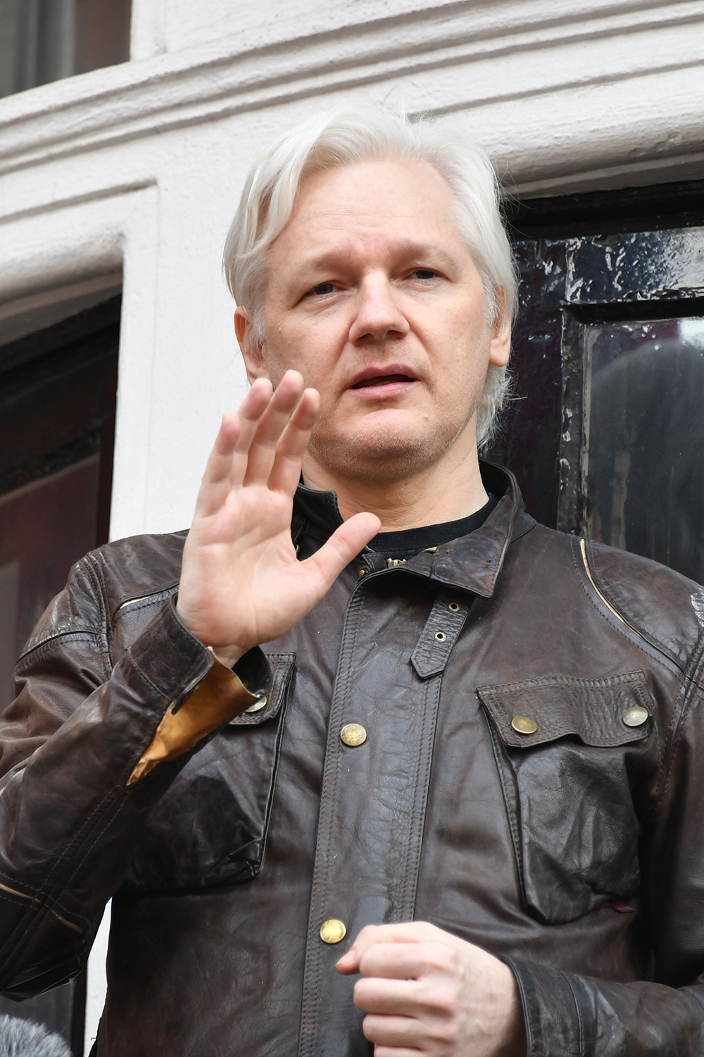 Julian Assange . Wikileaks Fugitive Julian Assange Pictured On The Balcony Of The Equadorian Embassy In Central London Where He Has Been Living For Nearly Five Years After Swedish Prosecutors Said They Would Not Pursue Rape Charges Against Him. See S