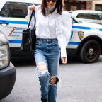 Katie Holmes steps out looking like Jerry Seinfeld in a 'puffy shirt' in New York City