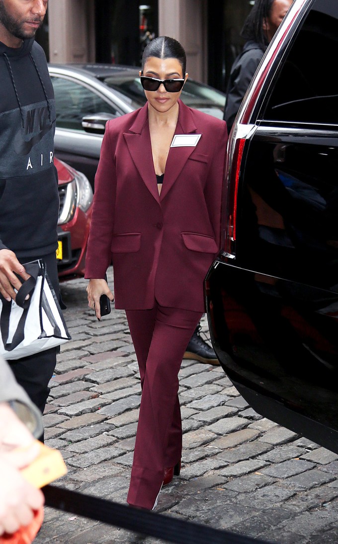 Kourtney Kardashian In Maroon Suit