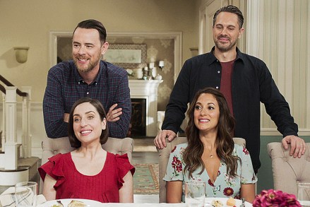 "Misery Turd Name Pills" -- While Joan is bedridden recovering from surgery, she persuades Sophia to spend time with her, which she quickly regrets. Also, Jen and Greg select a name for their new baby only to learn that Matt and Colleen chose the same one; Colleen and Matt invite the family over to get to know Morgan (Joey King); and Heather has a new business idea, on LIFE IN PIECES, Thursday, April 25 (9:30-10:00 PM, ET/PT) on the CBS Television Network.  Pictured (L-R from top): Colin Hanks as Greg Short, Thomas Sadoski as Matt Short, Zoe Lister-Jones as Jen Short, Angelique Cabral as Colleen Brandon-Ortega    Photo: Best Screen Grab Available/CBS ÃÂ©2019 CBS Broadcasting, Inc. All Rights Reserved