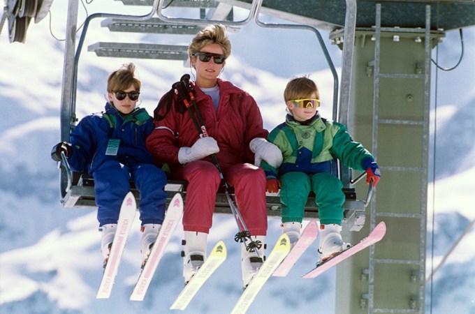 Princess Diana Skiing With Prince Harry And Prince William
