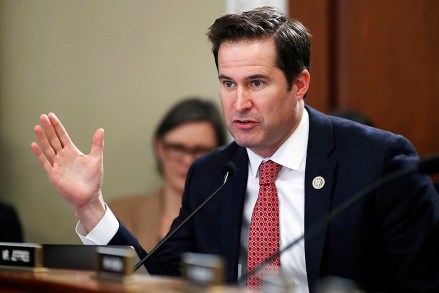Rep. Seth Moulton, D-Mass., asks a question of Budget Director Mick Mulvaney during a the House Budget Committee hearing, on Capitol Hill in Washington
Congress Trump Budget, Washington, USA - 14 Feb 2018