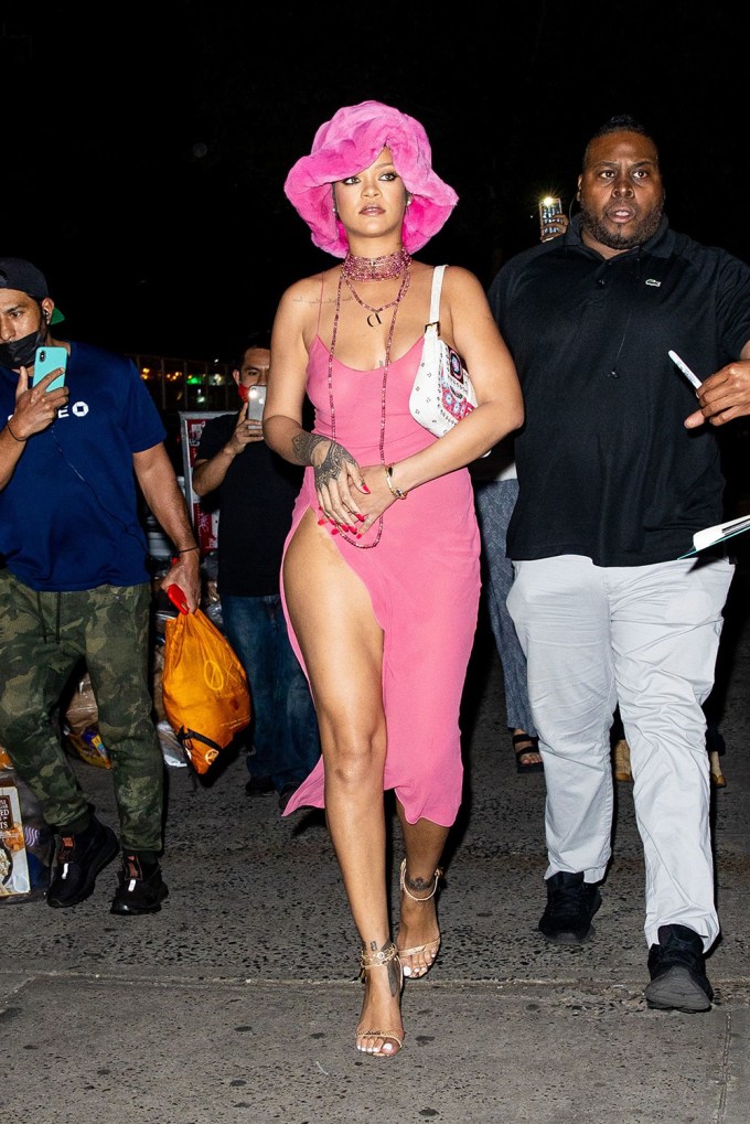Rihanna In A Plunging Pink Dress