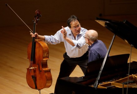 Yo-Yo Ma, George Horner Cellist Yo-Yo Ma, left, rehearses with Holocaust survivor George Horner on stage at Symphony Hall Tuesday afternoon, in Boston. The 90-year-old pianist will make his orchestral debut with Ma Tuesday night, where they will play music composed 70 years ago at the Nazi prison camp where Horner was imprisoned
Holocaust Survivor Concert, Boston, USA