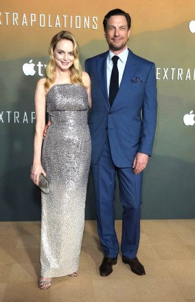 Heather Graham, left, and John de Neufville arrive at the Los Angeles premiere of "Extrapolations,", at The Hammer Museum
LA Premiere of "Extrapolations", Los Angeles, United States - 14 Mar 2023