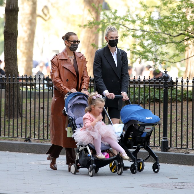 Karlie Kloss & Irina Shayk with their children