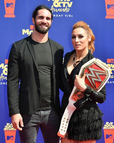 Seth Rollins and Becky Lynch
MTV Movie & TV Awards, Arrivals, Barker Hangar, Los Angeles, USA - 15 Jun 2019