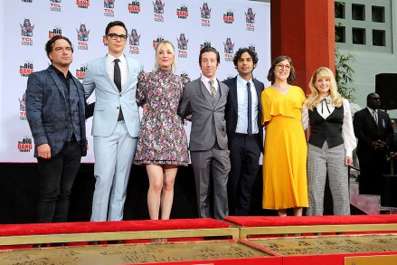 Johnny Galecki, Jim Parsons, Kaley Cuoco, Simon Helberg, Kunal Nayyar, Mayim Bialik, Melissa Rauch. Johnny Galecki, from left, Jim Parsons, Kaley Cuoco, Simon Helberg, Kunal Nayyar, Mayim Bialik and Melissa Rauch, cast members of the TV series "The Big Bang Theory," pose at a hand and footprint ceremony at the TCL Chinese Theatre on at in Los Angeles
The Cast of "The Big Bang Theory" Hand and Footprint Ceremony, Los Angeles, USA - 01 May 2019