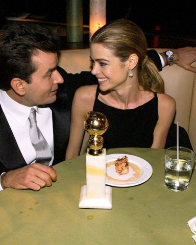 1/20/02  Los Angeles, CA  Golden Globes
Charlie Sheen and Denise Richards at the DreamWorks Post Award show party  for the 59th annual Golden Globe Awards. 
Photo® Alan Berliner/BEI
****EXCLUSIVE*******
Universal/USA Films/Dreamworks afterparty
2002 Golden Globes - Dreamworks Party