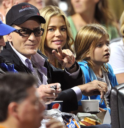 Actor Charlie Sheen, ex-wife Denise Richards and their two daughters promote Charlie's new television series Anger Management during a baseball game between the New York Yankees and New York Mets on June 23, 2012 at CitiField in the Queens borough of New York City.Pictured: Charlie SheenRef: SPL1178029 240612 NON-EXCLUSIVEPicture by: SplashNews.comSplash News and PicturesUSA: +1 310-525-5808London: +44 (0)20 8126 1009Berlin: +49 175 3764 166photodesk@splashnews.comWorld Rights