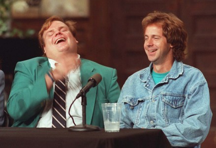 FARLEY CARVEY Saturday Night Live" cast members Chris Farley, left, and Dana Carvey share a laugh on the set of the NBC show during a news conference in New York
SNL FARLEY CARVEY, NEW YORK, USA