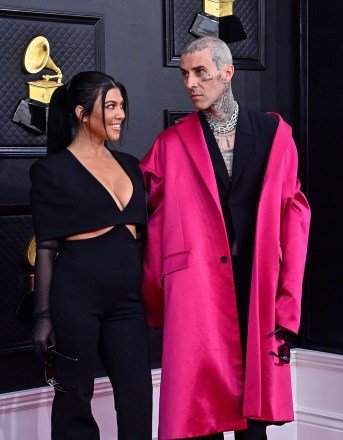 Kourtney Kardashian and Travis Barker arrive for the 64th annual Grammy Awards at the MGM Grand Garden Arena in Las Vegas, Nevada on Sunday, April 3, 2022.Grammy Awards 2022, Las Vegas, Nevada, United States - 03 Apr 2022
