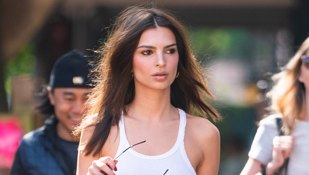 Emily Ratajkowski Rocks A Crop Top & Takes Dog For A Walk