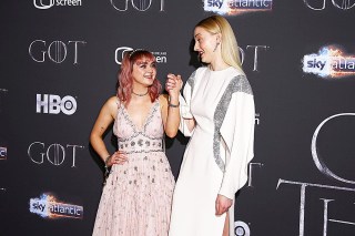 Maisie Williams, left, and Sophie Turner pose for photographers at the premiere of season eight of the television show 'Game of Thrones' in Belfast, Northern Ireland
Game of Thrones Season 8 Premiere, Belfast, UK - 12 Apr 2019