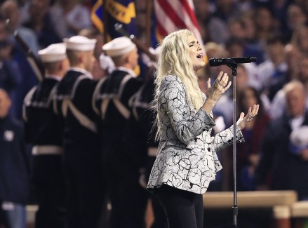 Julianna Zobrist Wife of Chciago Cubs Player Ben Zobrist Sings 'America the Beautiful' Before the Start of Game Four of the World Series Between the Chicago Cubs and the Cleveland Indians at Wrigley Field in Chicago Illinois Usa 29 October 2016 the Indians Lead the Best-of-seven Series 2-1 and Games Four and Five Will Be Played in Chicago Before Returning to Cleveland For Games Six and Seven if Necessary United States Chicago
Usa Baseball Mlb World Series - Oct 2016
Julianna Zobrist, wife of Chciago Cubs player Ben Zobrist, sings 'America the Beautiful' before the start of game four of the World Series between the Chicago Cubs and the Cleveland Indians at Wrigley Field in Chicago, Illinois, USA, 29 October 2016. The Indians lead the best-of-seven series 2-1 and games four and five will be played in Chicago before returning to Cleveland for games six and seven if necessary.