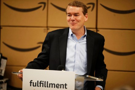 Amazon fulfillment center in Aurora, Colo., Michael Bennet. U.S. Senator Michael Bennet, D-Colo., speaks during a tour of the Amazon fulfillment center, in Aurora, Colo. More than 1,000 full-time associates work in the Aurora facility, which opened in September 2017, and is one of more than 100 such fulfillment centers scattered across North America
Amazon Colorado - 03 May 2018
