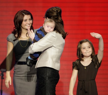 Sarah Palin, Piper Palin, Trig Palin, Willow Palin. Piper Palin waves at right as her mother, Republican vice presidential candidate Sarah Palin holds her 4-month-old son, Trig, while talking with daughter, Willow, after her speech at the Republican National Convention in St. Paul, Minn
Republican Convention, St. Paul, USA - 3 Sep 2008