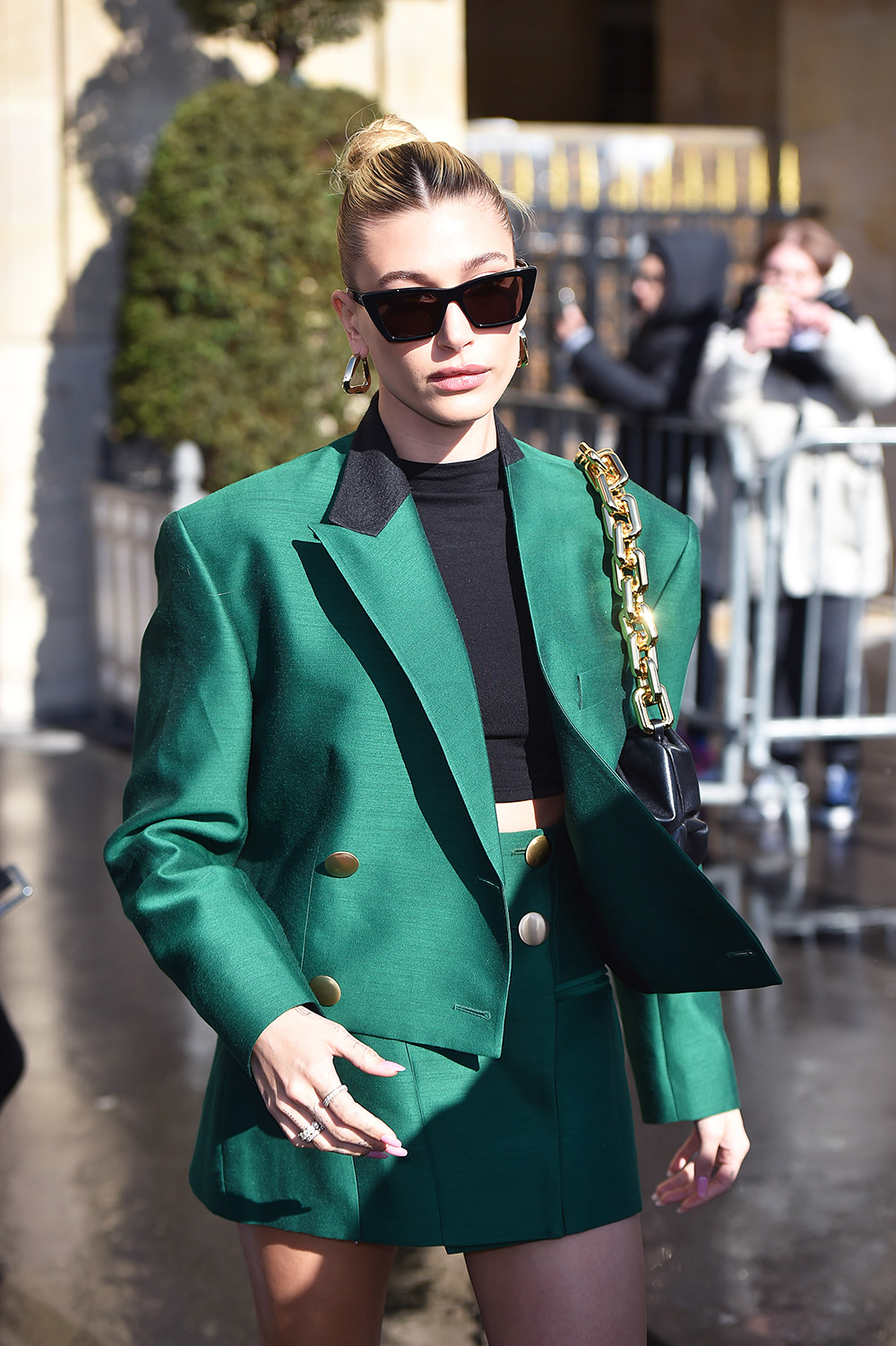 Hailey Bieber is seen leaving the Crillon hotel in Paris for a shopping trip