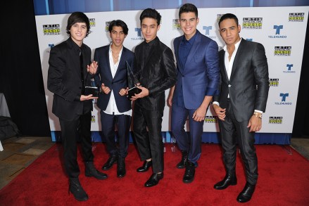 CNCO poses backstage with the award for favorite pop/rock band/duo/group at the Latin American Music Awards at the Dolby Theatre, in Los Angeles
2016 Latin American Music Awards - Backstage, Los Angeles, USA - 6 Oct 2016
