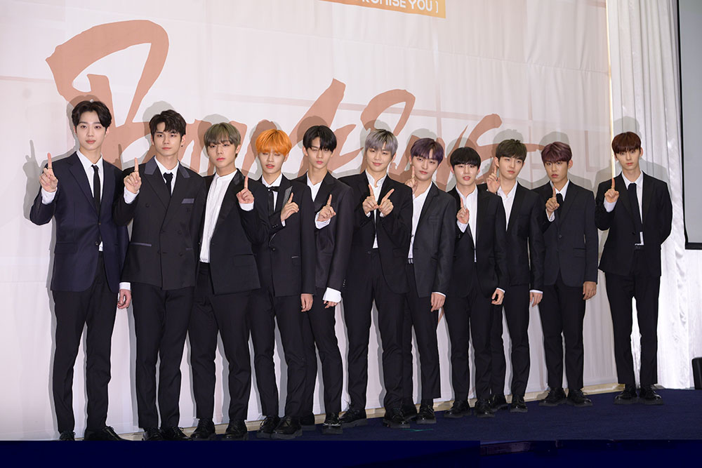 Wanna One - Kang Daniel, Park Jihun, Hwang Min-hyun, Lai Kuan-lin, Ha Sung-woon, Bae Jin Young, Kim Jae Hwan, Park Woo-Jin, Lee Dae-hwi, Ong Seong-wu and Yoon Ji-sung
Wanna One '1x1=1 (To Be One) Album Launch, Seoul, South Korea - 19 Mar 2018