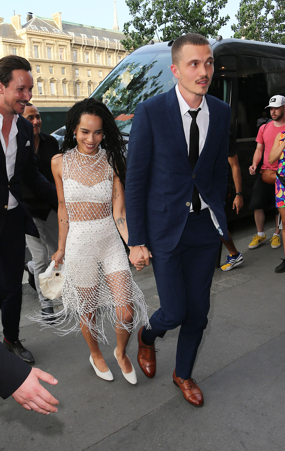 Zoë Kravitz and Karl Glusman attend pre wedding party at french restaurant laperouse Paris