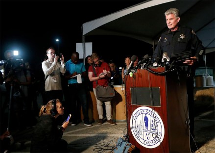 Gilroy Police Chief Scot Smithee speaks at a press conference at Gavilan College following a shooting at the Gilroy Garlic Festival, in Gilroy, Calif
California Festival Shooting, Gilroy, USA - 28 Jul 2018