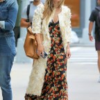 Olivia Wilde Wears A Floral Maxi Dress With A Fluffy Coat In New York City