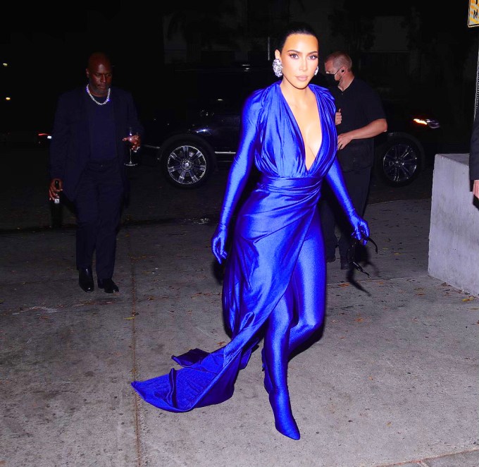 Kim Kardashian In Plunging Blue Outfit