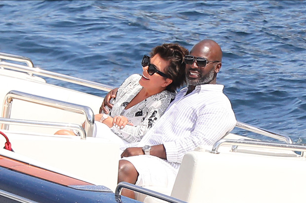 Kris Jenner and Corey Gamble cuddle on their romantic yacht ride. 