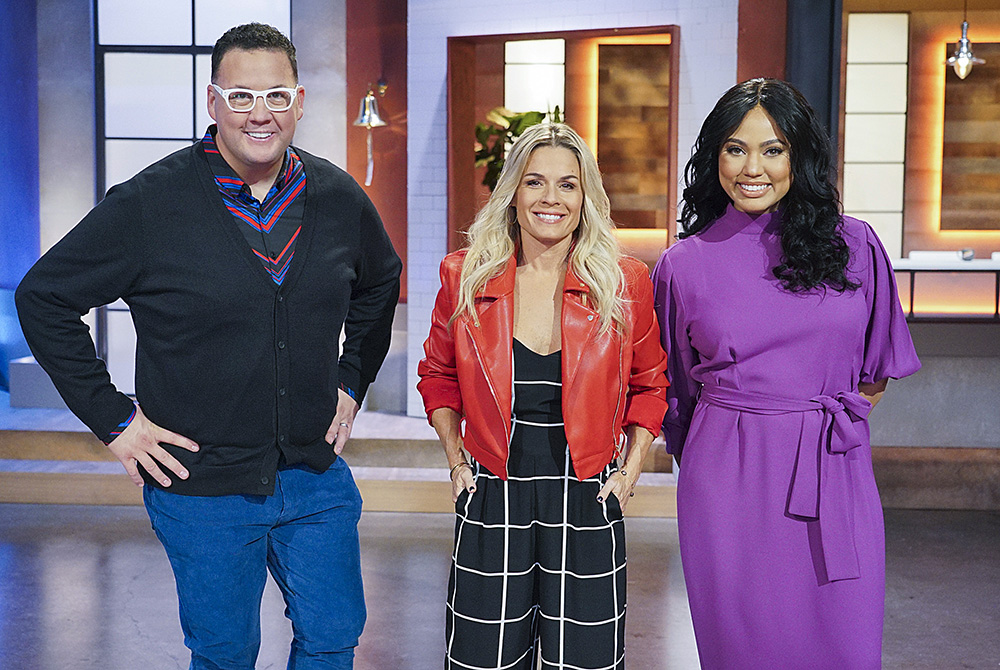 FAMILY FOOD FIGHT - ABC's "Family Food Fight" judges Graham Elliot and Cat Cora, with host Ayesha Curry. (ABC/Eric McCandless)