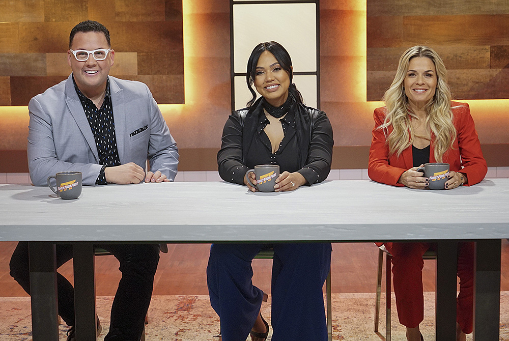 FAMILY FOOD FIGHT - ABC's "Family Food Fight" host Ayesha Curry with judges Graham Elliot and Cat Cora. (ABC/Eric McCandless)