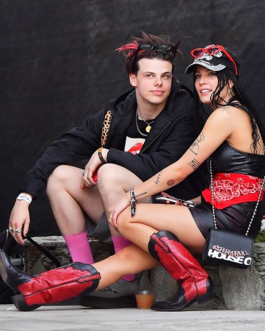 Halsey and her boyfriend Yungblud are seen packing on the PDA during the Coachella music festival day 2. 13 Apr 2019 Pictured: Halsey and Yungblud. Photo credit: playin games / MEGA TheMegaAgency.com +1 888 505 6342 (Mega Agency TagID: MEGA399912_020.jpg) [Photo via Mega Agency]