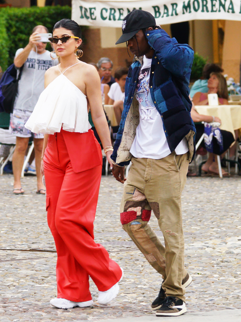 Kylie Jenner and Scott Travis spotted strolling and shopping in Portofino. 12 Aug 2019 Pictured: Kylie Jenner, Scott Travis. Photo credit: MEGA TheMegaAgency.com +1 888 505 6342 (Mega Agency TagID: MEGA481904_001.jpg) [Photo via Mega Agency]