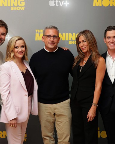 EXCLUSIVE - Mark Duplass, Reese Witherspoon, Steve Carell, Jennifer Aniston and Billy Crudup at Apple's press day for 'The Morning Show' a new drama premiering on Apple TV+, the first all-original video subscription service, launching November 1 on the Apple TV app.
Apple's press day for 'The Morning Show', Los Angeles, USA - 13 Oct 2019