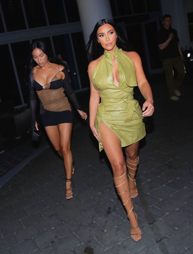 Kim Kardashian In A Green Mini Dress