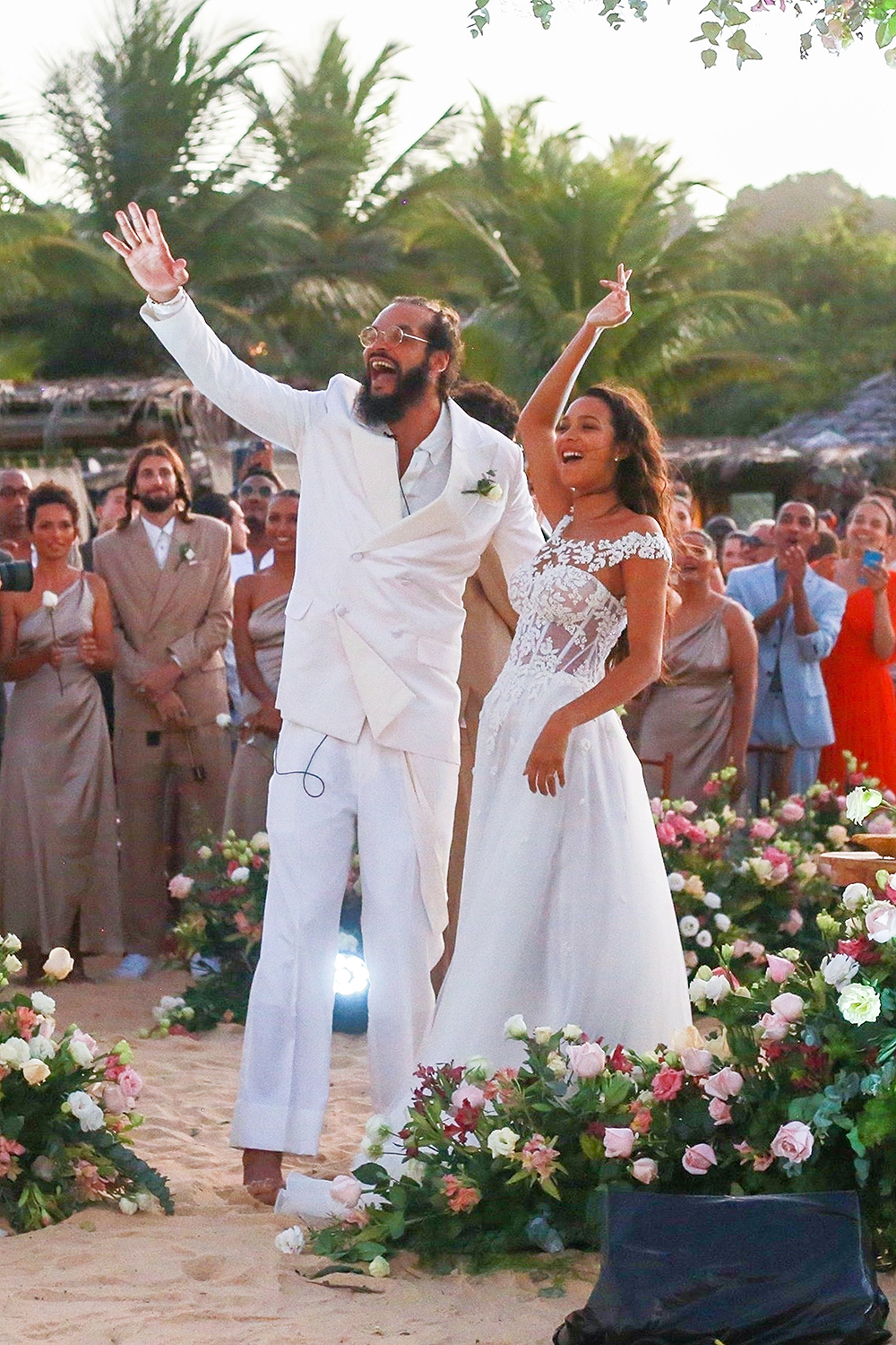 *EXCLUSIVE* Lais Ribeiro and Joakim Noah tie the knot in front of friends and family on the beach in Brazil