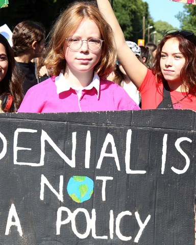Students with a banner 'Denial is not a policy' gather for a protest against climate change in Nicosia, Cyprus, 20 September 2019. Millions of people around the world are taking part in protests demanding action on climate issues. The Global Strike For Climate is being held only days ahead of the scheduled United Nations Climate Change Summit in New York.
Climate Change Protest in Nicosia, Cyprus - 20 Sep 2019
